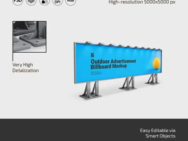 Outdoor Advertisement Billboard Mockup in 3 Sights 1