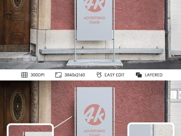 Outdoor Advertising Stand next to a Wall Mockup 1