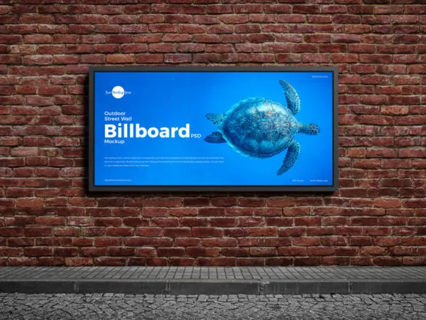 Outdoor Brick Wall Landscape Billboard Mockup 1