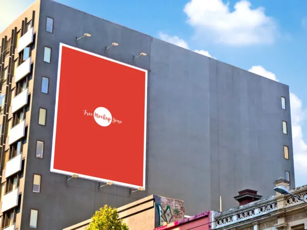 Outdoor Building Wall Advertisement Billboard Side View Mockup 1