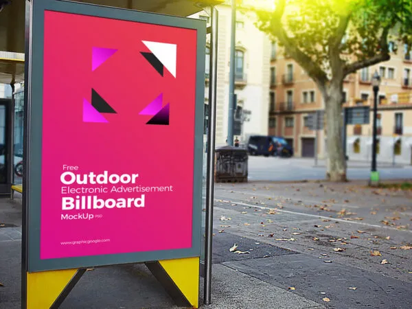 Outdoor Electronic Advertisement Billboard Mockup with Triangle Stands 1