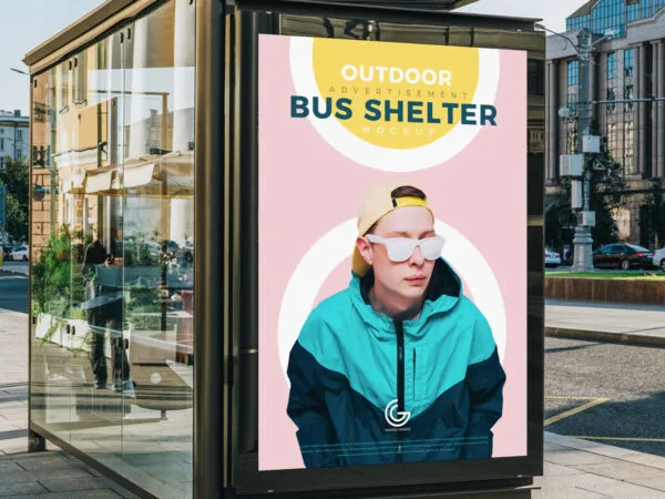 Outdoor Glass Bus Shelter Advertisement Mockup 1