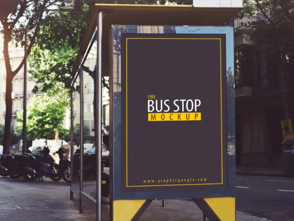 Outdoor Glassy Bus Stop Banner Mockup 1