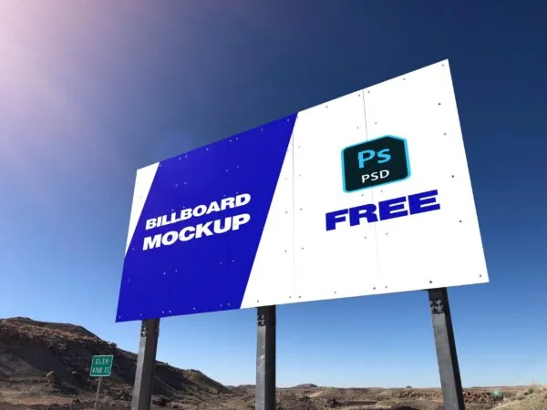 Outdoor Horizontal Billboard Mockup with Metallic Base 1