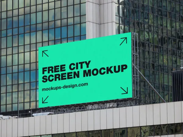 Outdoor Horizontal Rectangular City Screen Mockup in Perspective View 1