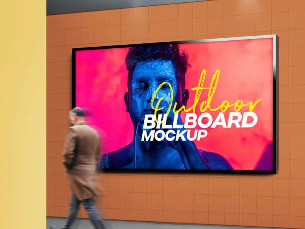 Outdoor Large Billboard Attached to Tiled Wall Mockup 1