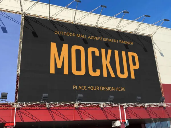 Outdoor Mall Advertisement Banner Mockup in Perspective View 1