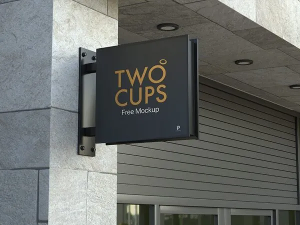 Outdoor Metallic Square Logo Sign Mockup on Building 1