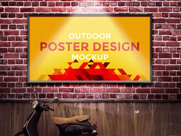 Outdoor Poster Hanging on a Brick Wall Mockup 1
