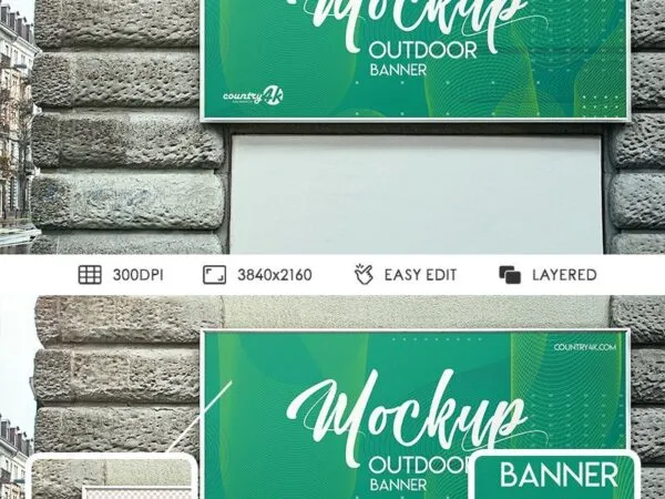 Outdoor Rectangle Banner on the Wall Mockup 1