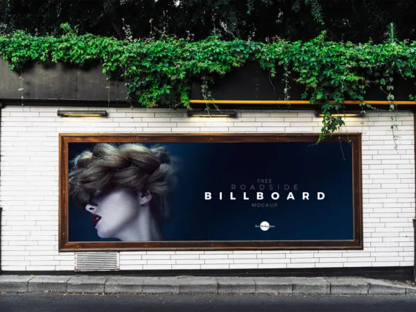 Outdoor Roadside Advertisement Billboard on a Brick Wall Mockup 1
