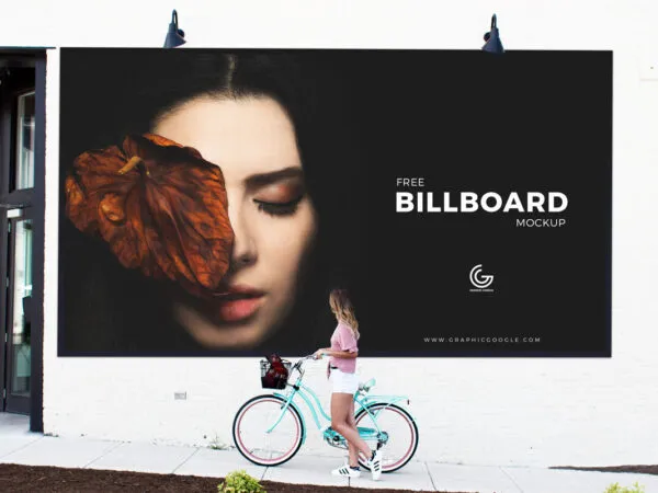 Outdoor Scene Featuring Billboard Mockup with a Girl Watching 1