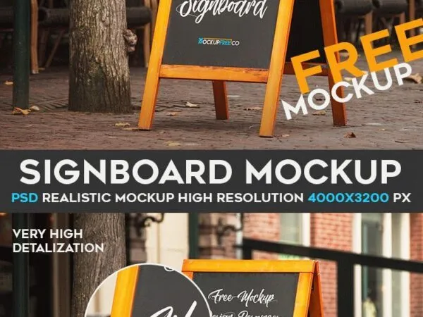 Outdoor Signboard with Wooden Frame Mockup 1