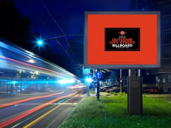 Outdoor Steel Pole Advertising Billboard in the Front View Mockup 1