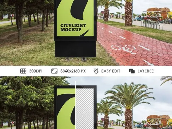 Outdoor Vertical City Light Advertising Poster Mockup 1