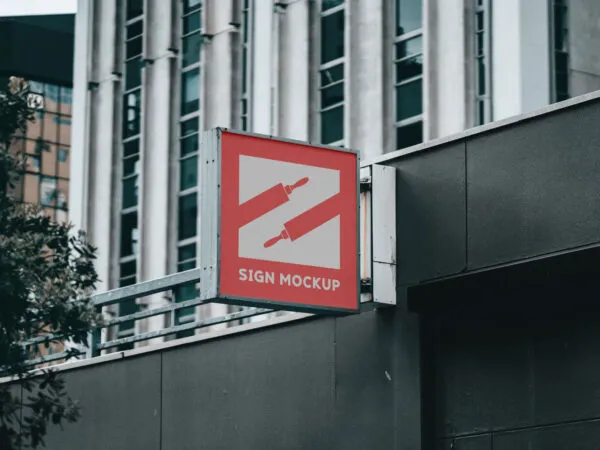 Outdoor View of a Sign on Building Mockup 1