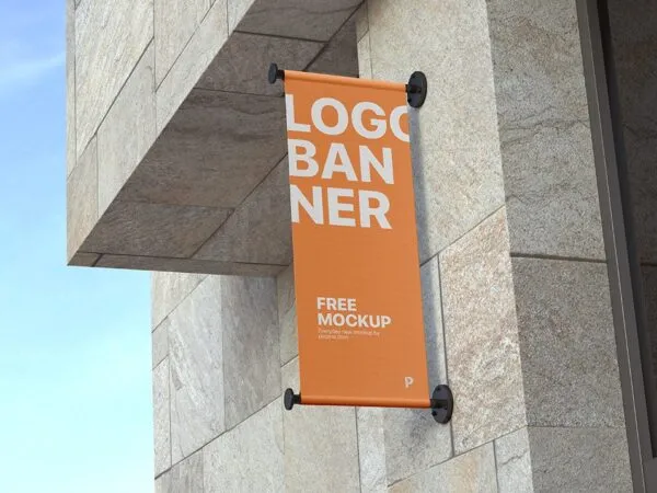 Outdoor Wall Mounted Vertical Logo Banner Mockup 1