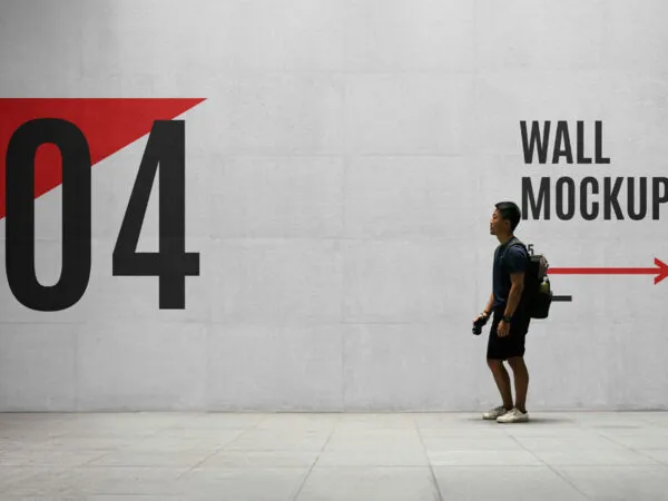 Outdoor Wall Wayfinding Mockup with Men 1