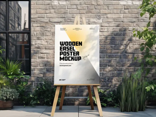 Outdoor Wooden Easel Poster Mockup 1