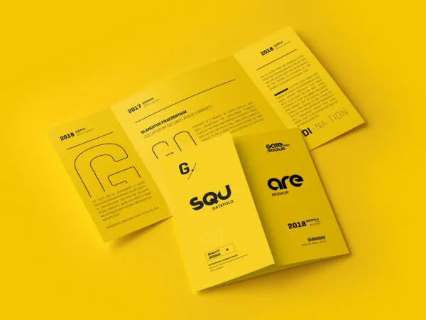 Outer and Inner Pages of Open Gate Fold Brochure Three Mockups 1