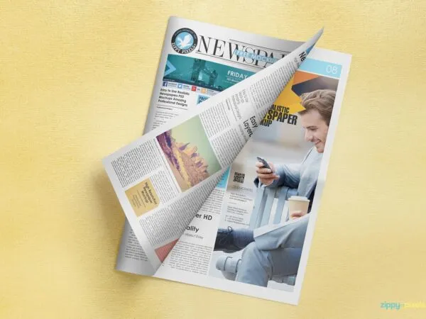 Overhead Half Folded Newspaper Mockup 1
