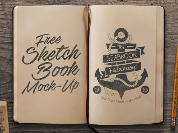Overhead Shot of a Sketchbook mockup 1