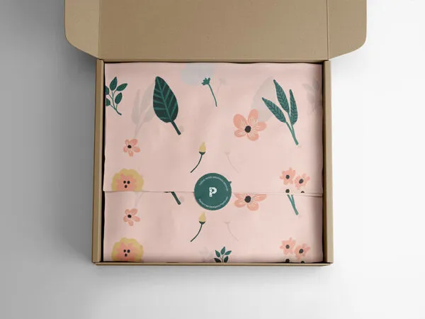 Overhead View Wrapping Tissue Paper in a Box Mockup 1
