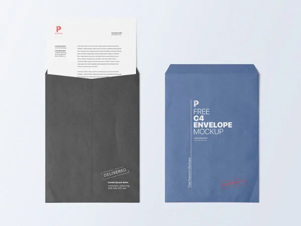 Overhead View of Back and Front C4 Envelopes Mockup 1