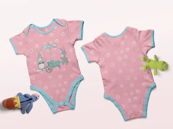 Overhead View of Back and Front Sides of Baby Onesie Mockup 1