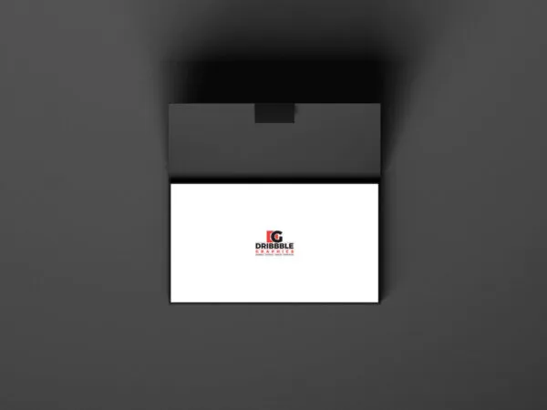 Overhead View of Business Card inside an Opened Box Mockup 1