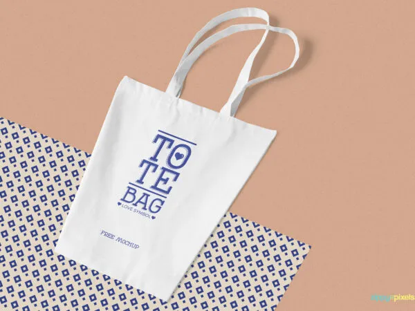 Overhead View of Cotton Tote Bag Laid on the Ground Mockup 1