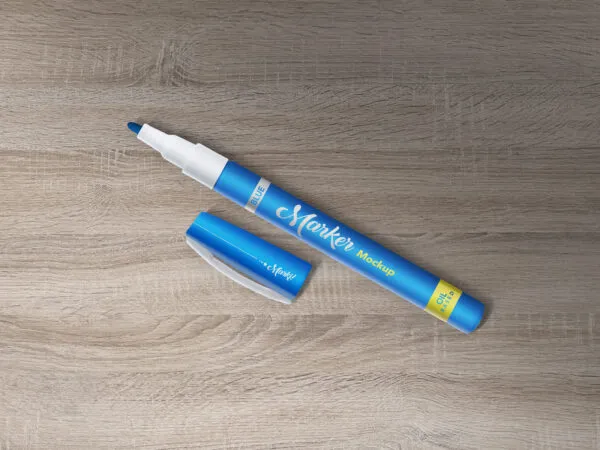 Overhead View of Fine Point Marker Next to Its Cap Mockup 1