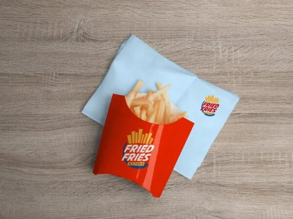 Overhead View of French Fries Package on a Tissue Mockup 1