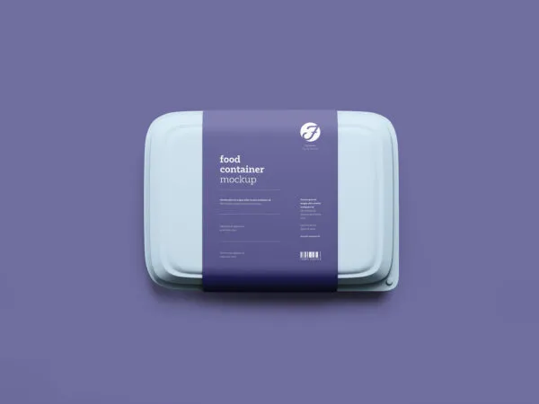 Overhead View of Plastic Food Box and Label Mockup 1
