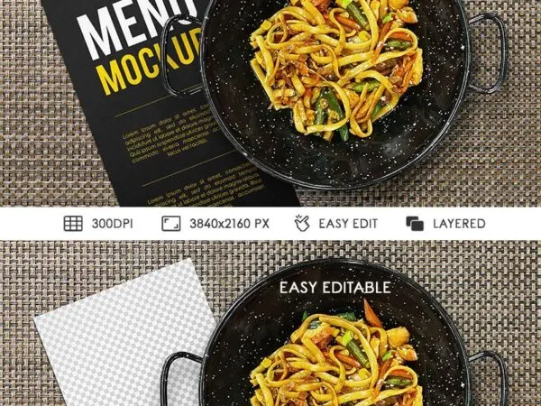 Overhead View of Restaurant Menu and a Dish Mockup 1