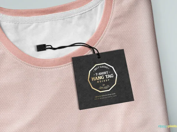 Overhead View of Square Label Tag on Round Neck T shirt 1