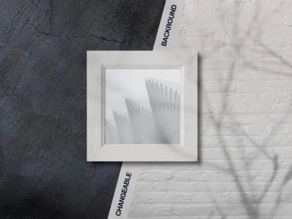 Overhead View of Square Picture Frame on Wall Background Mockup 1