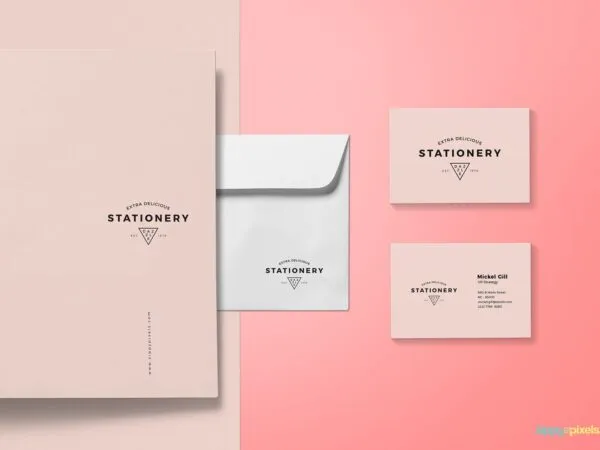 Overhead View of Stationery Items Mockup 1