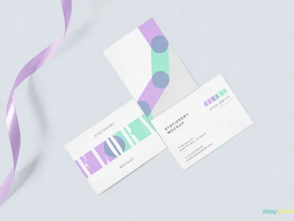Overhead View of Three Business Cards Mockup 1