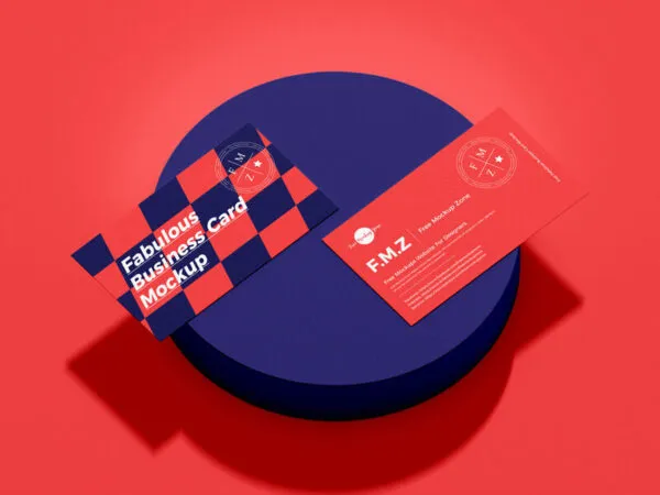 Overhead View of Two Business Cards on Circular Stand Mockup 1