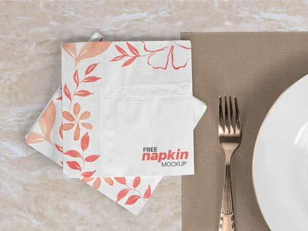 Overhead View of Two Folded Napkins Mockup 1