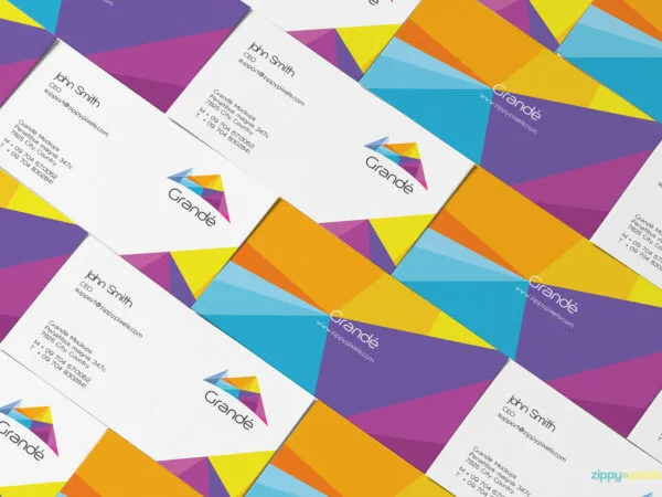 Overhead View of a Grid of Business Cards Mockup 1