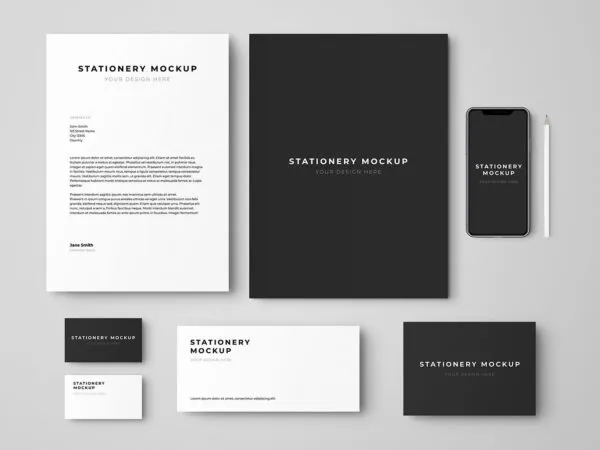 Overhead View of a Minimal Stationery Branding Mockup Set 1