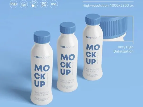 Pack of 2 Plastic Bottle Mockups in Different Views 1