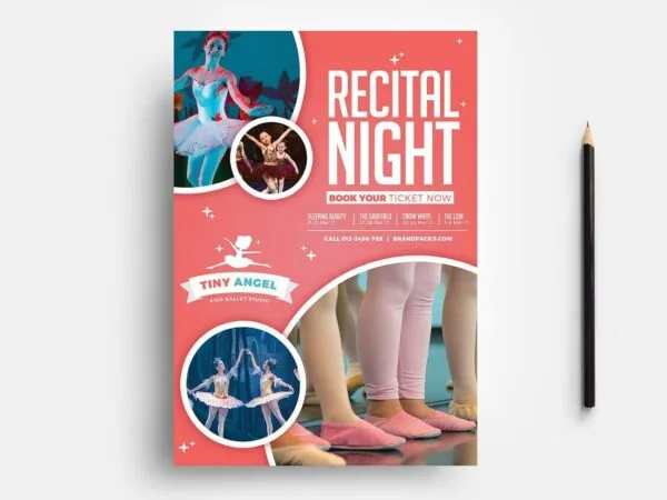 Pack of 4 Kids Ballet School Flyer and Business card Templates 1
