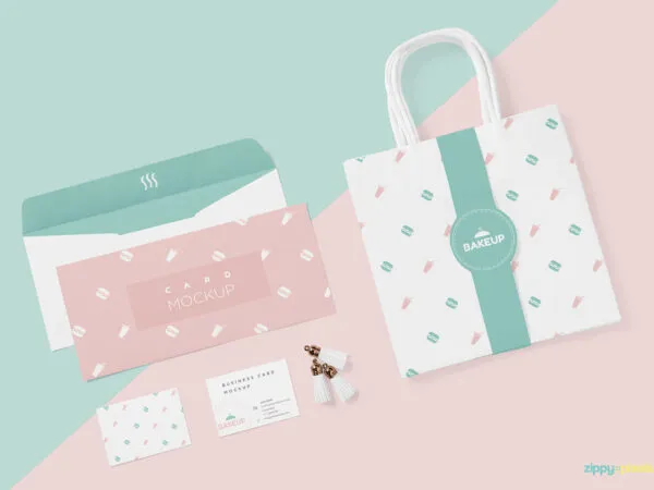 Pack of Tote Bag Envelope and Business Card Mockup 1