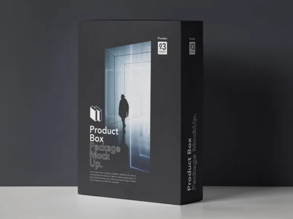 Packaging Box Mockup Standing in Half Side View 1