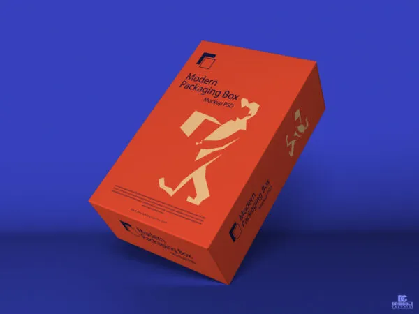 Packaging Box Standing at an Angle in Perspective Mockup 1