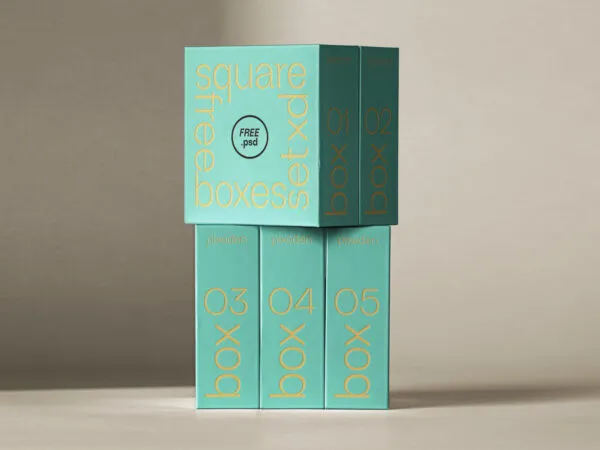 Packaging Mockup with 5 Square Boxes 1
