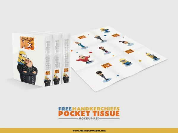 Packs of Pocket Tissues with an Unfold Tissue in Perspective Mockup 1